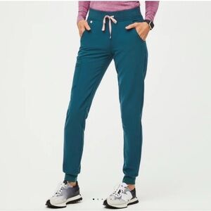 Figs Caribbean Blue Zamora Joggers with Pink Drawstring